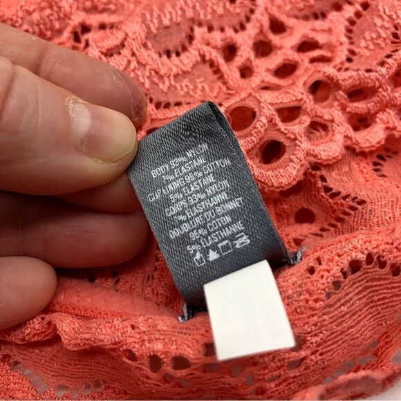 Aerie Floral Eyelet Coral Bralette Deep V Neck Size Medium - Picture 6 of 7